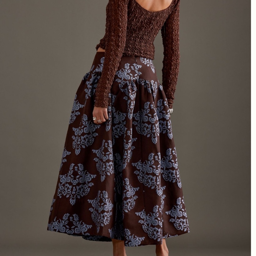 By Anthropologie Brocade Midi Elegant Brown Patterned Skirt NWT 2P - Picture 7 of 16